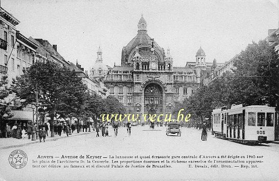 ancienne carte postale de Anvers Avenue De Keyser et notes sur la gare