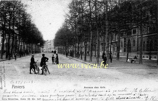 ancienne carte postale de Anvers Avenue des Arts