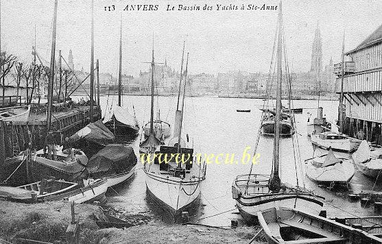 ancienne carte postale de Anvers Le bassin des Yachts à Ste Anne