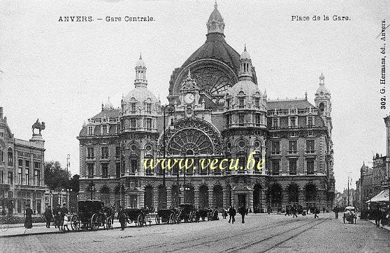 ancienne carte postale de Anvers Gare Centrale - Place de la Gare