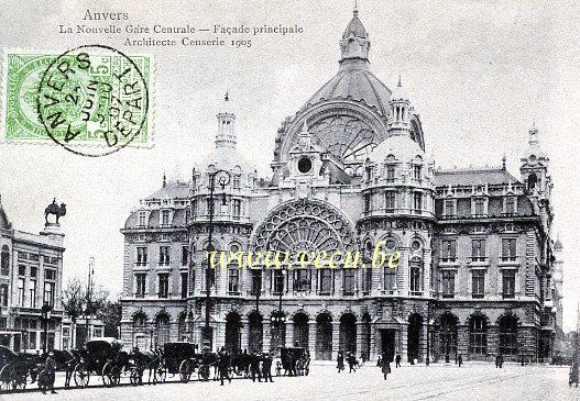 ancienne carte postale de Anvers La Nouvelle Gare - Place de la Gare - Architecte Censerie 1905