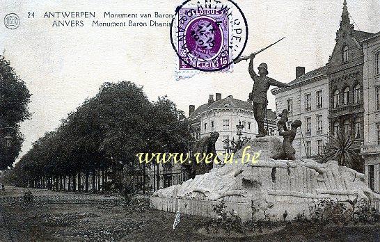 ancienne carte postale de Anvers Monument Baron Dhanis