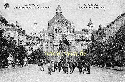ancienne carte postale de Anvers Gare Centrale et avenue De Keyser
