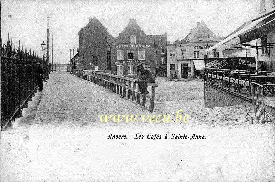 ancienne carte postale de Anvers Les cafés à Sainte-Anne