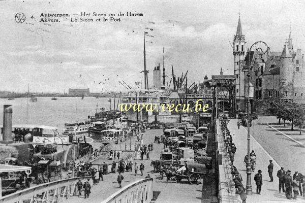 ancienne carte postale de Anvers Le Steen et le port