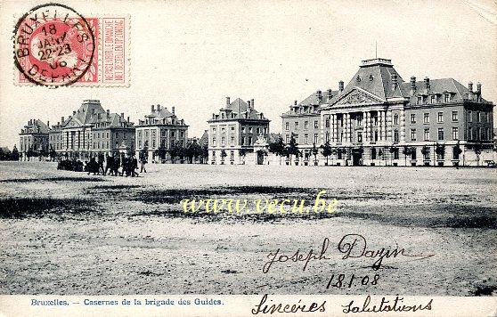 ancienne carte postale de Ixelles Casernes de la Brigade des Guides