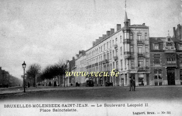 postkaart van Molenbeek Leopold II Laan. Saincteletteplein.