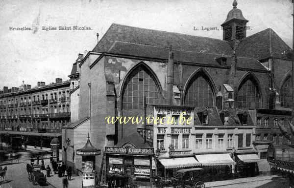 ancienne carte postale de Bruxelles Eglise Saint-Nicolas près de la bourse