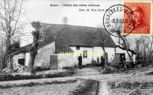 ancienne carte postale de Evere L'Hôtel des milles colonnes (carte postée en 1920)
