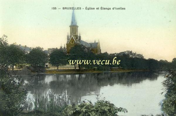 ancienne carte postale de Ixelles Eglise et étangs d'Ixelles