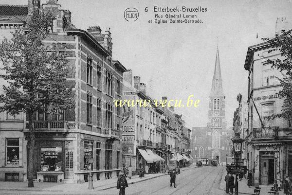 ancienne carte postale de Etterbeek Rue Général Leman et Eglise Sainte Gertrude