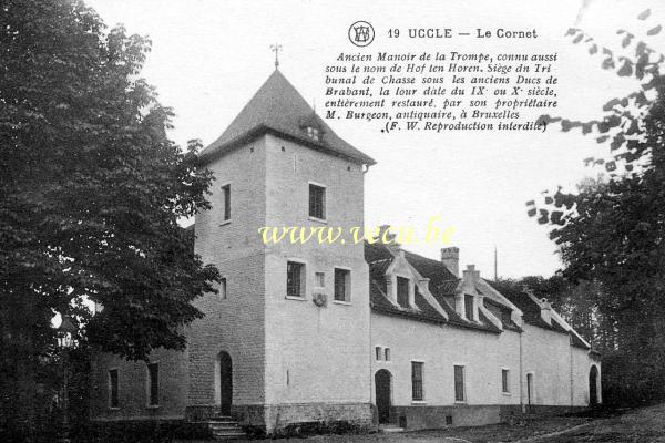 ancienne carte postale de Uccle Le Cornet (ancien Manoir de la Trompe restauré, av De Fré 13 et Crabbegat)