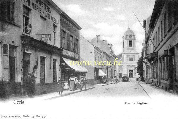 ancienne carte postale de Uccle Rue de l'Eglise (actuelle rue Xavier de Bue)