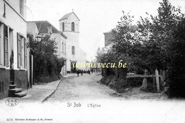 ancienne carte postale de Uccle St Job - L'Eglise (démolie et remplacée en1911)