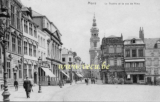 ancienne carte postale de Mons Le Théatre et la rue de Nimy