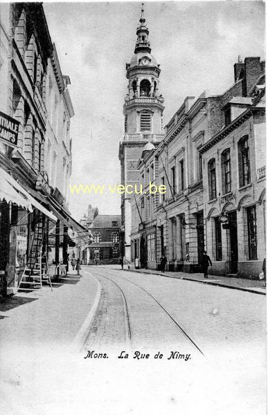 ancienne carte postale de Mons La rue de Nimy