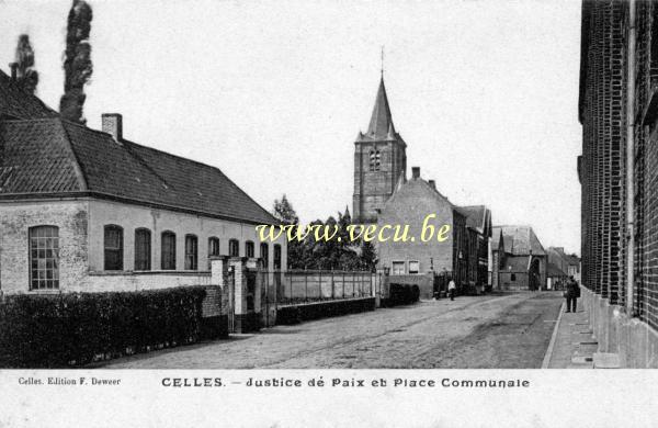 ancienne carte postale de Celles-en-Hainaut Justice de paix et place communale