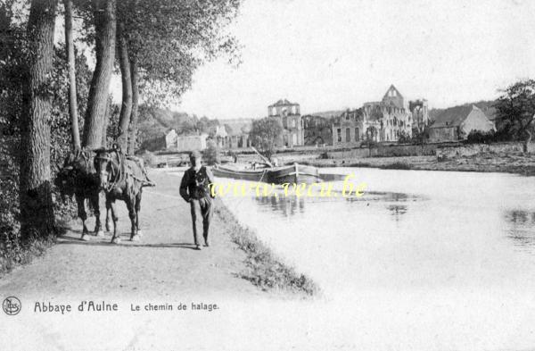 ancienne carte postale de Thuin Abbaye d'Aulne - Le chemin de halage