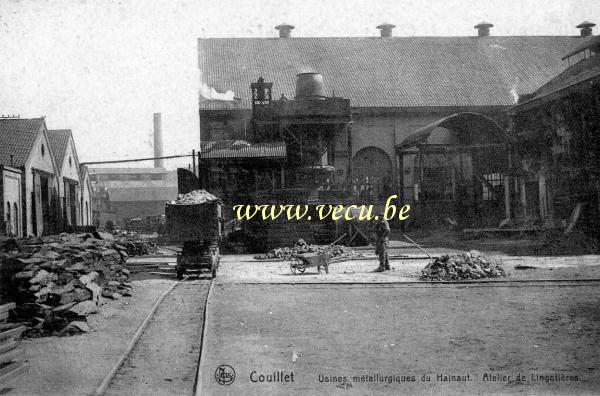 ancienne carte postale de Couillet Usines métallurgiques du Hainaut - Atelier de lingotières