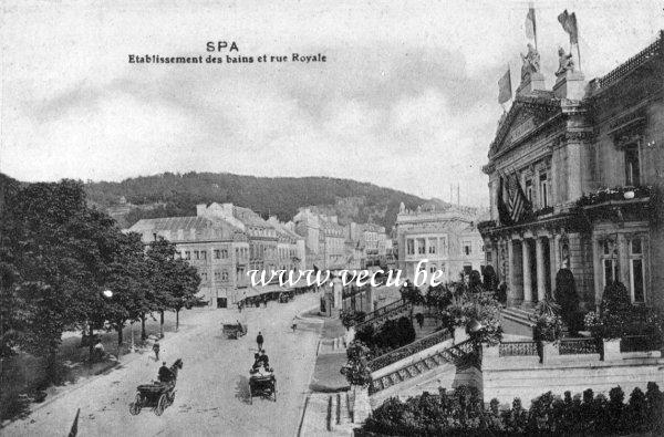 ancienne carte postale de Spa Etablissement des bains et rue Royale