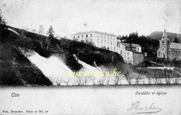 ancienne carte postale de Coo Cascade et église