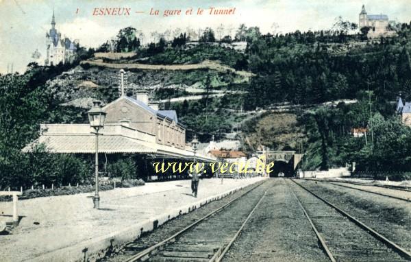ancienne carte postale de Esneux La gare et le tunnel
