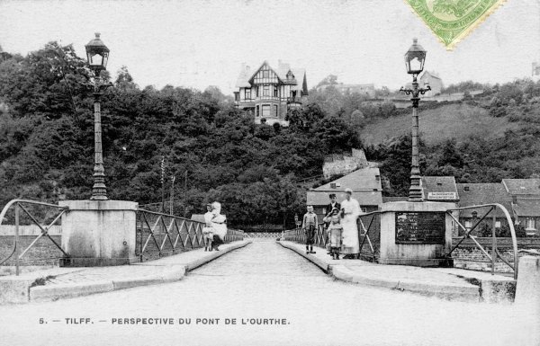 ancienne carte postale de Tilff Perspective du pont de l'Ourthe