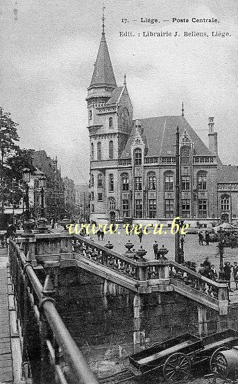 ancienne carte postale de Liège Poste Centrale