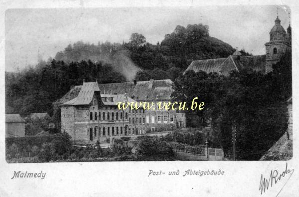 ancienne carte postale de Malmedy Post und Abteigebäude