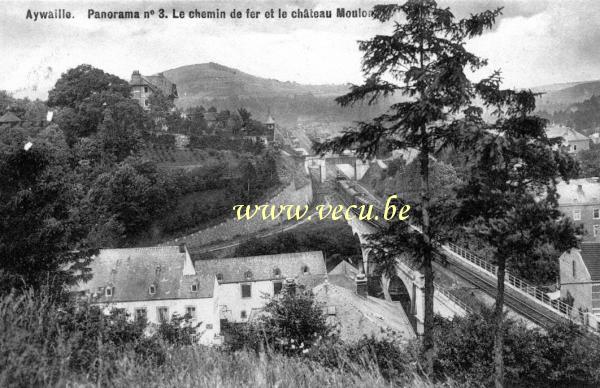 ancienne carte postale de Aywaille Le chemin de fer et le château Moulon