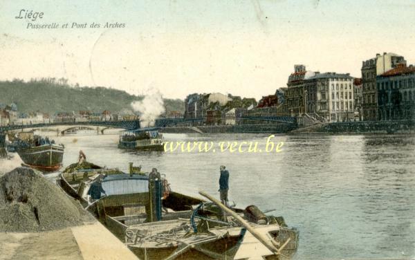 ancienne carte postale de Liège Passerelle et pont des Arches