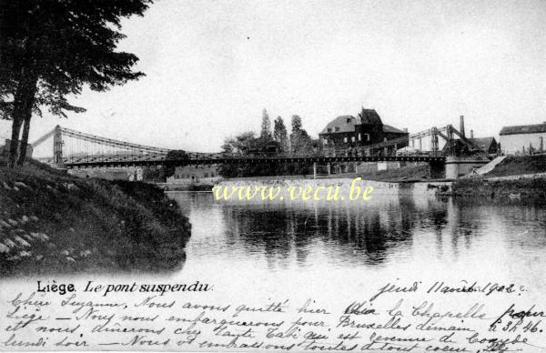 ancienne carte postale de Liège Le pont suspendu