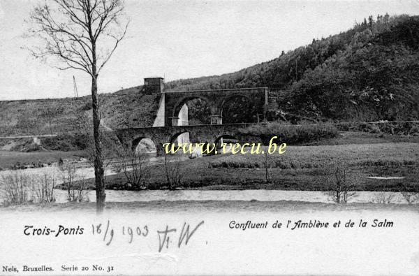 ancienne carte postale de Trois-Ponts Confluent de l'Amblève et de la Salm