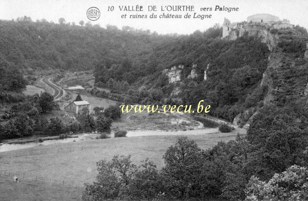 ancienne carte postale de Palogne vers Palogne et ruines du château de Logne