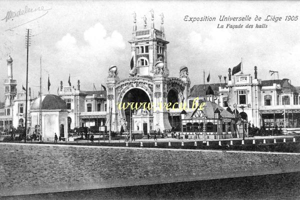 ancienne carte postale de Liège Exposition universelle de Liège 1905 -La Façade des Halls