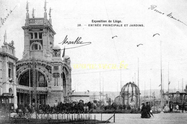 ancienne carte postale de Liège Exposition universelle de Liège 1905 - Entrée principale des Jardins