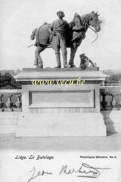 ancienne carte postale de Liège Statue Le Batelage ou Le Cheval de Halage (Les Terrasses)