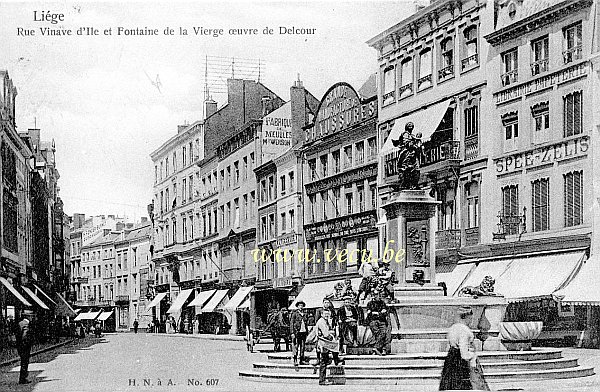 ancienne carte postale de Liège Rue Vinave d'Ile et Fontaine de la Vierge