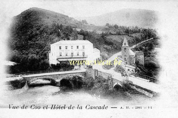 ancienne carte postale de Coo Vue de Coo et Hôtel de la Cascade