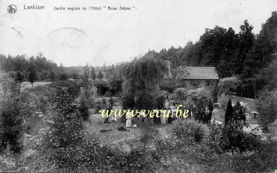 ancienne carte postale de Lanklaar Jardin anglais de l'hôtel Beau-Séjour