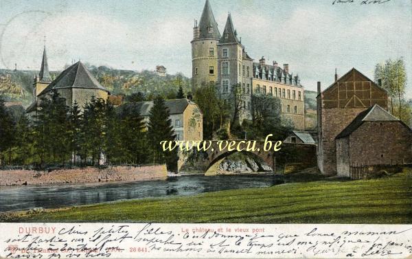 ancienne carte postale de Durbuy Le Château et le vieux pont