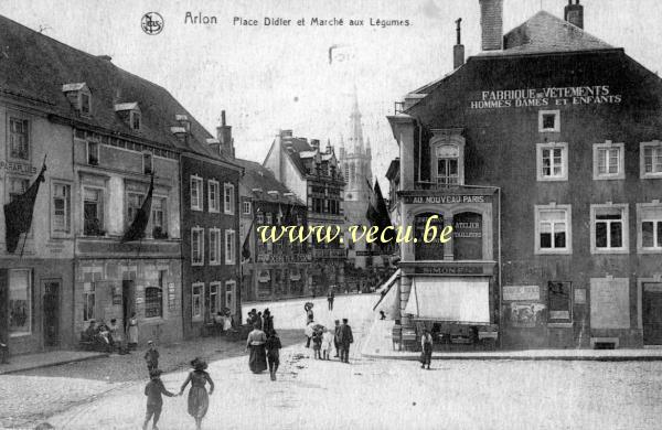 ancienne carte postale de Arlon Place Didier et marché aux légumes