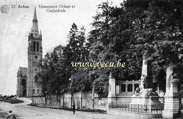 ancienne carte postale de Arlon Monument Orban et Cathédrale
