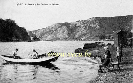 ancienne carte postale de Yvoir La Meuse et les Rochers de Fidevoie