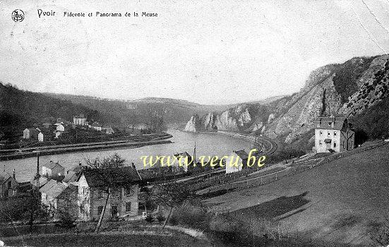 ancienne carte postale de Yvoir Fidevoie et panorama de la Meuse