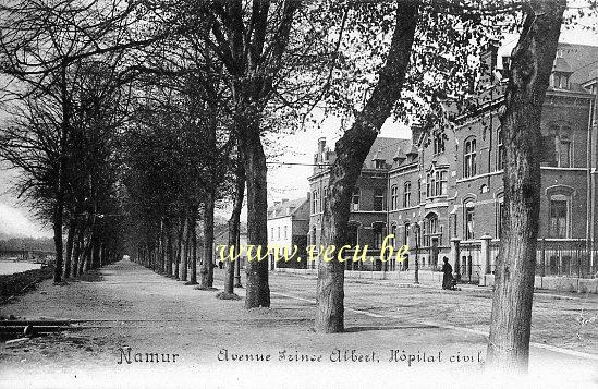 ancienne carte postale de Namur Avenue Prince Albert, Hôpital civil
