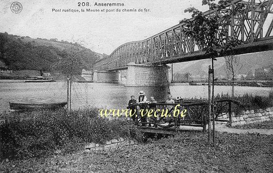 ancienne carte postale de Anseremme Pont rustique, la Meuse et pont du chemin de fer