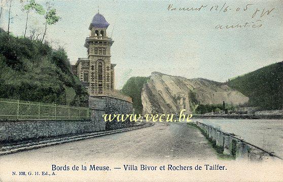 ancienne carte postale de Profondeville Villa Bivor et rochers de Tailfer