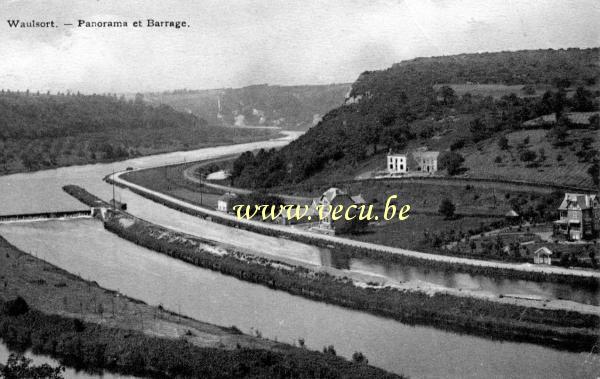 ancienne carte postale de Waulsort Panorama et barrage
