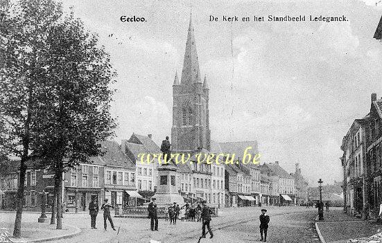 postkaart van Eeklo De Kerk en het Standbeeld Ledeganck